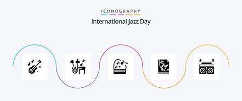 Internationale jazz- dag glyph 5 icoon pak inclusief Speel . instrument . liedje. het dossier . piano vector