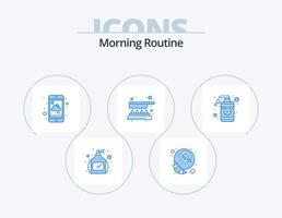 ochtend- routine- blauw icoon pak 5 icoon ontwerp. lotion. frituren. mobiel. pan. koken vector