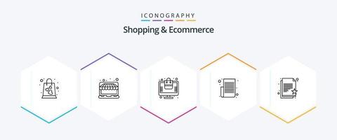 boodschappen doen en ecommerce 25 lijn icoon pak inclusief bijhouden lijst. boodschappen doen lijst. op te slaan. notitie. online vector