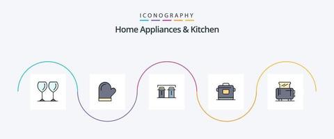 huis huishoudelijke apparaten en keuken lijn gevulde vlak 5 icoon pak inclusief elektrisch. rijst. oven. keuken. specerijen vector