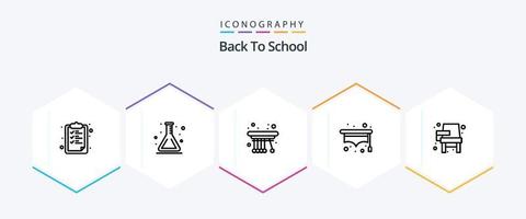 terug naar school- 25 lijn icoon pak inclusief onderwijs. stoel. beweging. leerling. hoed vector