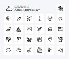 Australië onafhankelijkheid dag 25 lijn icoon pak inclusief sydney. Australische. sport. Australië. boom vector