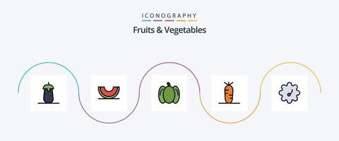 fruit en groenten lijn gevulde vlak 5 icoon pak inclusief groente. groenten. meloen. voedsel. groenten vector