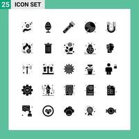 solide glyph pak van 25 universeel symbolen van speler CD voedsel schijf camping bewerkbare vector ontwerp elementen