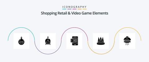 winkelen kleinhandel en video spel elementen glyph 5 icoon pak inclusief shuttle. prestatie. winkelen. positie. rijk vector