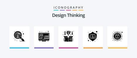 ontwerp denken glyph 5 icoon pak inclusief schild. ontwerp. denken. creatief. idee. creatief pictogrammen ontwerp vector