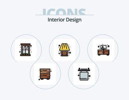 interieur ontwerp lijn gevulde icoon pak 5 icoon ontwerp. meubilair. badkamer. lamp. versieren. boek vector
