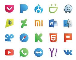 20 sociaal media icoon pak inclusief video pluk woord html browser vector