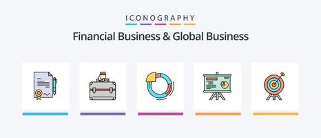 financieel bedrijf en globaal bedrijf lijn gevulde 5 icoon pak inclusief Mens. rapport. tijd. presentatie. succes. creatief pictogrammen ontwerp vector