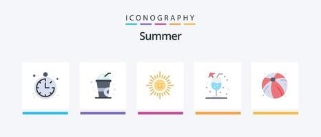 zomer vlak 5 icoon pak inclusief . zon. zomer. bal. creatief pictogrammen ontwerp vector