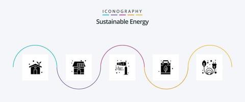 duurzame energie glyph 5 icoon pak inclusief tas. blad. zonne. energie. pool wind vector