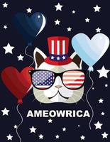 schattige kat mascotte amerika 4 juli onafhankelijkheidsdag ontwerp vector