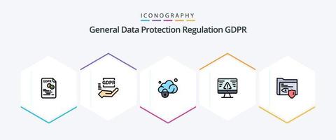 gdpr 25 gevulde lijn icoon pak inclusief gdpr. fout. bescherming. veiligheid. beveiligen vector