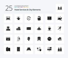 hotel Diensten en stad elementen 25 solide glyph icoon pak inclusief teken. uitverkoop. conciërge. label . onderhoud vector