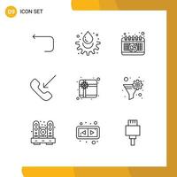 schets pak van 9 universeel symbolen van Cadeau doos kalender telefoon mobiel bewerkbare vector ontwerp elementen