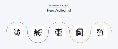 nieuws lijn 5 icoon pak inclusief thee. beker. omroep. nieuwsbrief. nieuws vector