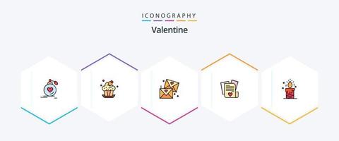 Valentijn 25 gevulde lijn icoon pak inclusief bruiloft. liefde. beker. het dossier. bril vector