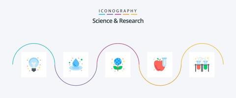 wetenschap vlak 5 icoon pak inclusief buizen. experiment. wereldbol. appel. test vector