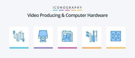 video produceren en computer hardware blauw 5 icoon pak inclusief compter. apparatuur. atx. engineering. herstellen. creatief pictogrammen ontwerp vector