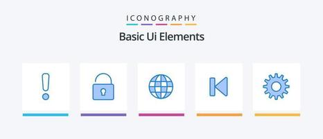 eenvoudig ui elementen blauw 5 icoon pak inclusief versnelling. begin. wereldbol. media. begin. creatief pictogrammen ontwerp vector