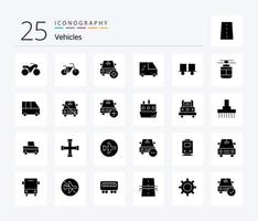 voertuigen 25 solide glyph icoon pak inclusief tram. lucht. bestelwagen. optillen vrachtwagen. heftruck vector