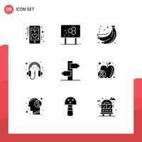 pictogram reeks van 9 gemakkelijk solide glyphs van koptelefoon computer formule audio zomer bewerkbare vector ontwerp elementen