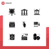 modern reeks van 9 solide glyphs pictogram van identiteit verf bank kunsten kleurpotloden bewerkbare vector ontwerp elementen