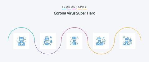 corona virus super held blauw 5 icoon pak inclusief mannetje. professor. apotheker. dokter. mannetje avatar vector