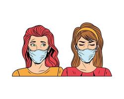 vrouwen die gezichtsmasker gebruiken voor covid19 pop-artstijl vector