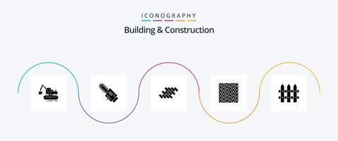 gebouw en bouw glyph 5 icoon pak inclusief strepen. plaat. bakstenen. vloer. bouw vector