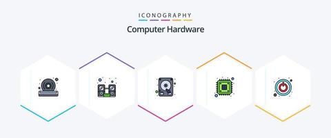 computer hardware 25 gevulde lijn icoon pak inclusief schakelaar. stroom. schijf. opslag. CPU vector