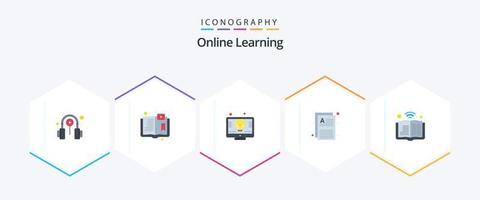 online aan het leren 25 vlak icoon pak inclusief boek. notities. studie. bestanden. online studie vector