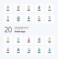 20 mobiel apps vlak kleur icoon pak Leuk vinden vol app camera video streaming video app vector