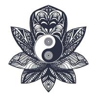 vintage yin en yang in lotus vector