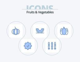 fruit en groenten blauw icoon pak 5 icoon ontwerp. . groenten. BES. paprika's. plak vector