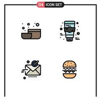 4 gevulde lijn vlak kleur concept voor websites mobiel en apps kom OK room e-mail hamburger bewerkbare vector ontwerp elementen