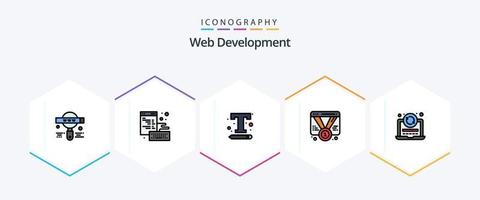 web ontwikkeling 25 gevulde lijn icoon pak inclusief web. Promotie. lettertype. favoriet. web vector