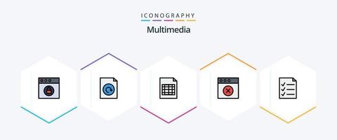 multimedia 25 gevulde lijn icoon pak inclusief . . tafel. Te doen. document vector