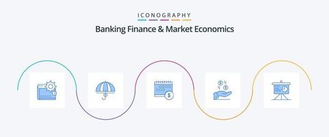 bank financiën en markt economie blauw 5 icoon pak inclusief dollar. kalender. financiën. steun. veiligheid vector