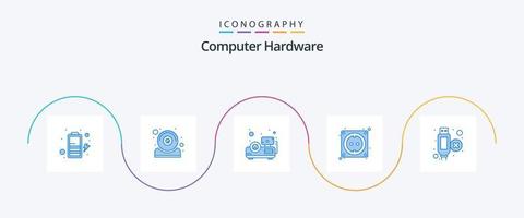 computer hardware blauw 5 icoon pak inclusief . verlenging. presentatie. kabel. hardware vector