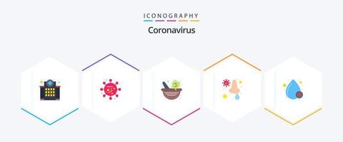 coronavirus 25 vlak icoon pak inclusief bloed. neus. virus. koud. virus vaccin vector