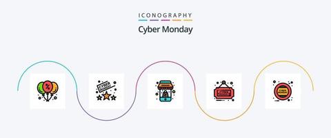 cyber maandag lijn gevulde vlak 5 icoon pak inclusief houden. uitverkoop. winkelen. maandag. bord vector