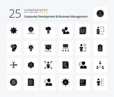 zakelijke ontwikkeling en bedrijf beheer 25 solide glyph icoon pak inclusief carrière. groei. glas. zoeken. mensen vector