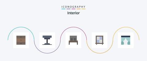 interieur vlak 5 icoon pak inclusief fase. gordijn. tafel. venster. slaap vector