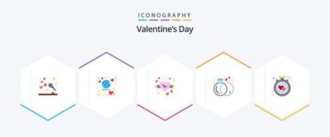 valentijnsdag dag 25 vlak icoon pak inclusief alarm. klok. liefde. ringen. verloving vector