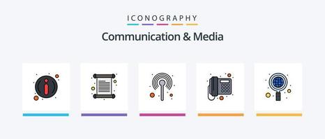 communicatie en media lijn gevulde 5 icoon pak inclusief databank. wereldbol. technologie. globaal. zelfstudie. creatief pictogrammen ontwerp vector