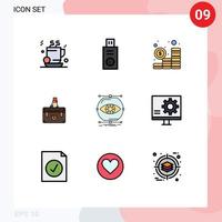 9 universeel gevulde lijn vlak kleuren reeks voor web en mobiel toepassingen portefeuille documenten investering geval aktentas bewerkbare vector ontwerp elementen