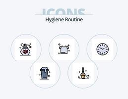 hygiëne routine- lijn gevulde icoon pak 5 icoon ontwerp. . schoon. wassen. spuiten. handdoek vector