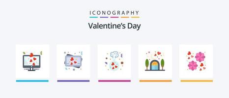 valentijnsdag dag vlak 5 icoon pak inclusief geschenk. minnaar. fles. liefde. huis. creatief pictogrammen ontwerp vector