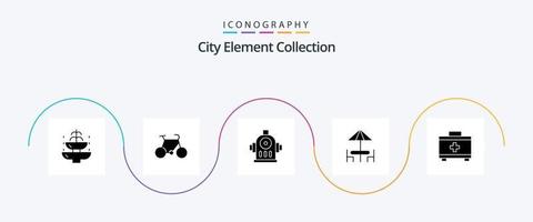 stad element verzameling glyph 5 icoon pak inclusief avondeten . fiets . water. brand vector